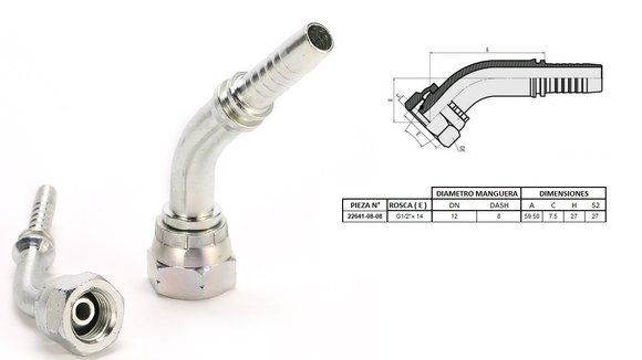 Imagen de HEMBRA CURVA 45° 1/2'' BSP X 14F 08 MANG.1/2''